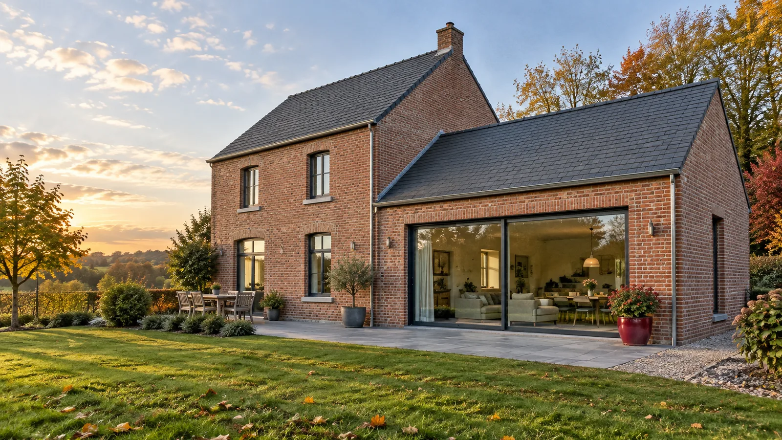 Extension d'un niveau aux briques assorties de la maison